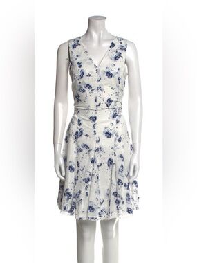 White and Blue Floral A-Line Dress